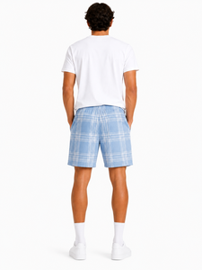 Men’s <b>Light</b> Blue Plaid Shorts Casual Summer Shorts Relaxed Fit Drawstring Waist Shorts Lightweight Cotton Blend <b>Lounge</b> Shorts - Product Image 4