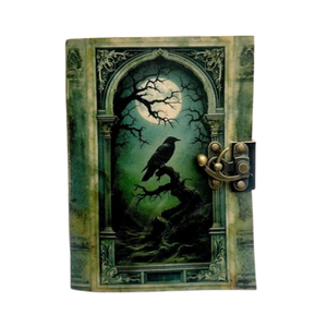 Diario de Cuero Gótico con Diseño de Cuervo y Luna, Grimorio Hecho a Mano, Libro de Sombras con Cierre Vintage - Product Image 1