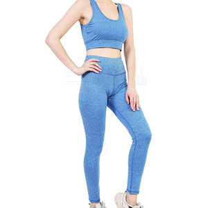 Women's Solid Yoga Set 2 Piece Knee Length Leggings <b>Crop</b> <b>Top</b> <b>Mesh</b> Panel Spandex Seamless Halter Custom Athletic Anti-Bacterial - Product Image 6