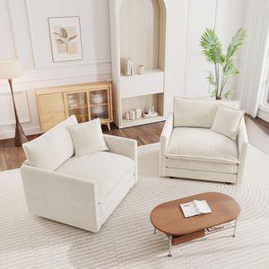 Set di 2 Poltrone di Lusso in Ciniglia Bianca con Cuscini Decorativi, Sedie Laterali di Alta Gamma per Soggiorno - Product Image 1