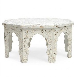 Mesa de centro artesanal con incrustaciones de hueso, diseño floral azul y blanco, venta al por mayor, muebles con incrustaciones para sala de estar, directo de fábrica. - Product Image 2