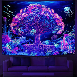 Tapisseries murales 2D plates phosphorescentes néon méduse, activées par les UV, fluorescentes, pour chambre, salon, bureau - Product Image 3