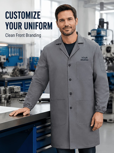 Custom Gray Work Coat Long Sleeve Utility Jacket Front Logo Placement Protective Unisex Factory Workshop Uniform Made Bangladesh - Product Image 4