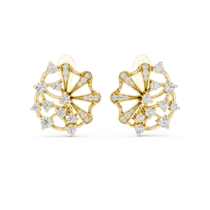 Boucles d'oreilles clous en or jaune 18 carats avec moissanite florale, certifiées IGI, bijoux de luxe pour femme, idéales pour anniversaire ou soirée - Product Image 1