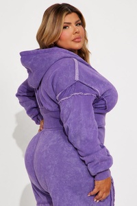 Top Selling Women Washed High Quality Hooded Crop Sweatshirt Set With Drop Shoulder Style Women's Casual Wear Hoodies - Product Image 4
