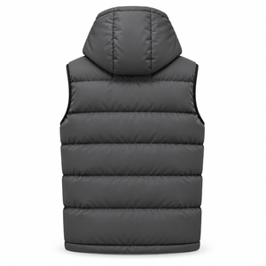 <b>Mens</b> Solid <b>Black</b> Hooded Puffer <b>Vest</b> Windproof Winter Sleeveless Padded Casual Jacket with Zipper Front Logo and Pockets - Product Image 2