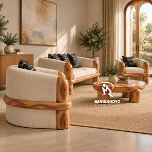 Ensemble de canapés modernes en bois massif avec coussins rembourrés pour salon de luxe - Product Image 2