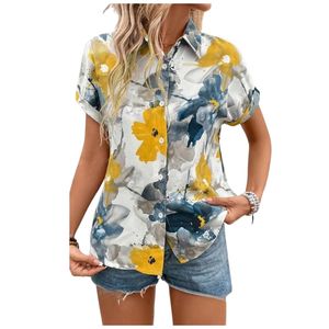 Camisa con botones y estampado floral para mujer, blusa informal de manga corta, ropa occidental de verano - Product Image 1