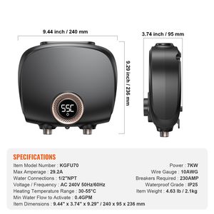 Scaldabagno Elettrico Istantaneo Senza Serbatoio 7KW, Boiler per Lavello con Display Digitale della Temperatura, Facile Installazione, 240V 6000W - Product Image 4