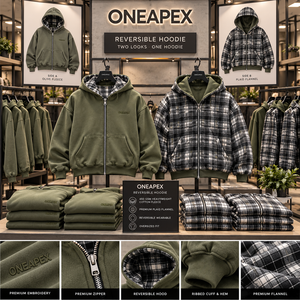 เสื้อแจ็คเก็ตฮู้ดซิปแบบกลับด้านได้ ONEAPEX สกรีนโลโก้ได้ตามสั่ง ทรงโอเวอร์ไซส์ สตรีทแวร์ ผู้ผลิตขายส่ง - Product Image 6