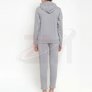 Women Gray Hooded <b>Tracksuit</b> With Pink Trim Full Zip Casual Sweatshirt And Pants Set Breathable Cotton Autumn Wear - Product Image 3