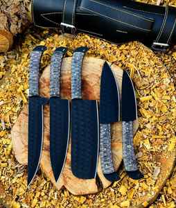 Juego de Cuchillos de Chef de Acero al Carbono con Revestimiento Negro Hechos a Mano con Funda, Cuchillos para Cortar Vegetales de Primera Calidad Hechos a Mano, Profesionales - Product Image 1