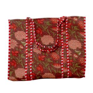 A2ZCraftBazar Women Quilted 100% Pure Cotton Handprinted Large Multicolor Floral <b>Long</b> Handle Eco-Friendly Tote <b>Bag</b> Rajasthan - Product Image 3