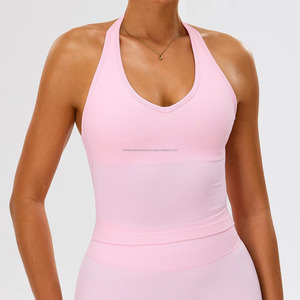 Scoop Neck Halter <b>Crop</b> <b>Top</b> Women's Yoga Set Solid Colour Breathable Spandex Polyester High Waist Two Piece Activewear - Product Image 5