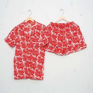 Ensemble de pyjama élégant en coton 100% imprimé au bloc, motif floral, fait main, respirant, à manches courtes, pour femmes, idéal pour l'été indien. - Product Image 3