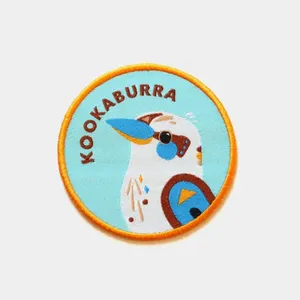 Kookaburra Embroidered Iron-On Patch Circle Shape Nonwoven <b>Felt</b> Gift Decor - Product Image 1