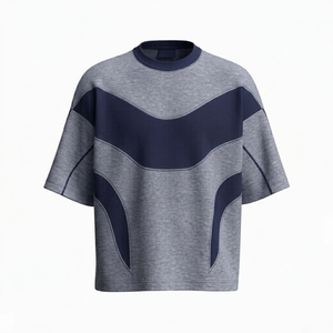 T-shirt Homme Streetwear Minimaliste à Panneaux, Coupe Droite, Coton Tricoté Épais, Coupe Personnalisée, Écologique et Respirant - Product Image 1