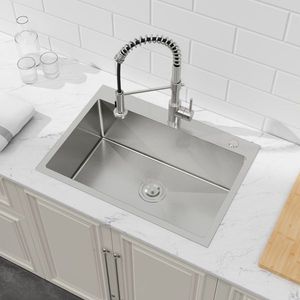 Lavello da cucina da incasso 68,5x48,3 cm, fatto a mano, grigio scuro, a vasca singola con superficie satinata e scarico a un foro, standard USA - Product Image 4
