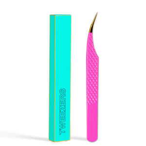 Pince à épiler incurvée de précision en acier inoxydable pour extensions de cils, avec poignée texturée rose antistatique durable pour un coiffage professionnel - Product Image 2