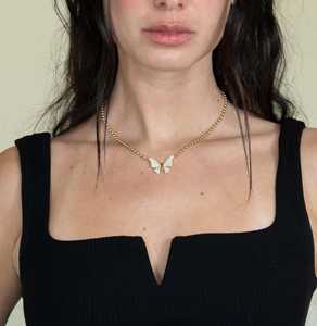 Colliers pendentifs papillon en diamant, chaîne de perles de 4 mm, 16 pouces, pavé rond, bijoux de luxe modernes cultivés en laboratoire, or massif 14k 18k - Product Image 3