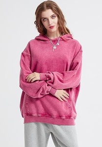 Sudadera con Capucha Extra Grande, Color Rosa Sólido, Felpa de Algodón, con Bolsillo, Estilo Casual, para Otoño, Unisex, Corte Regular - Product Image 6