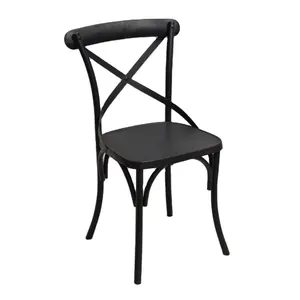 Sedia da pranzo moderna con struttura in ferro da bistrot sedia in metallo con schienale incrociato con finitura anticata nera con gambe in metallo per ristorante di casa dell'hotel