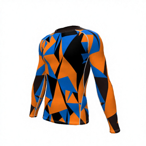 Men's Fitted Long Sleeve MMA Rash Guard Orange Blue <b>Black</b> Geometric Print Moisture Wicking Sports Apparel - Product Image 5
