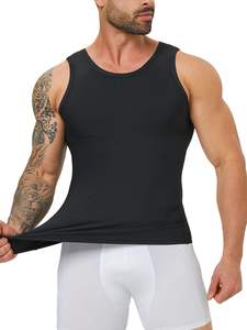 Camiseta sin mangas negra para hombre, de punto, color liso, cuello redondo, de secado rápido, ajuste deportivo, con doble capa en el abdomen - Product Image 6