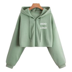 Full Sleeve Hoodies <b>Crop</b> Top Autumn <b>Hoodie</b> <b>Zip</b> <b>up</b> Women's Custom Color <b>Crop</b> Top Hoodies - Product Image 1