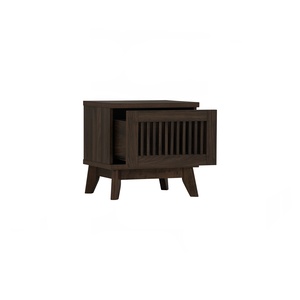 Modern Luxury Square End <b>Table</b> Reeded Wood <b>Storage</b> Drawer Dark Brown <b>Side</b> <b>Table</b> Minimalist Wooden Nightstand for Bedside - Product Image 4