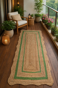 Tapis de couloir en jute naturel avec bordure verte, tapis d'entrée bohème, tapis de cuisine rustique, tapis de sol tissé à la main - Product Image 2