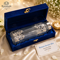 Bouteille d'eau réutilisable en verre argenté allemand, artisanale et luxueuse, étanche, avec boîte cadeau en velours bleu roi, cadeau de mariage, Diwali, Noël