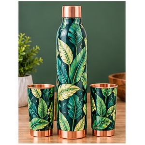 Ensemble de bouteilles d'eau décoratives en cuivre avec motif de fleurs de cerisier, vaisselle portable pour les voyages - Product Image 3
