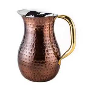 Carafe à eau en cuivre martelé avec couvercle et poignée, artisanale, rustique, écologique, décorative, traditionnelle, vaisselle en métal, ustensiles de cuisine - Product Image 1