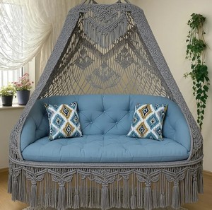 Silla Colgante Redonda de Macramé, Hamaca Grande para Adultos, Columpio Interior y Exterior, Estilo Boho para Balcón - Product Image 1