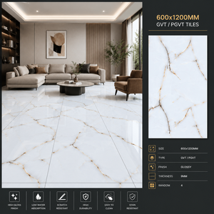 Carreaux de sol en porcelaine effet marbre blanc brillant I-ZARA 600x1200mm pour utilisation intérieure dans le salon - Product Image 1