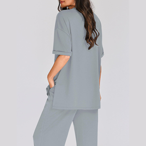 Conjunto de Dos Piezas para Mujer, Última Moda, Nueva Llegada de Verano, Camisa y Pantalones Cortos Casuales, Conjunto de Dos Piezas Transpirable de Color Sólido - Product Image 6