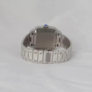 Custom Luxury Diamond Watch for Men Square <b>Red</b> Dial Silver Full Pave Moissanite Roman Style Wristwatch - Product Image 3