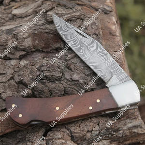 Couteau de chasse, de camping et de pêche de haute qualité, best-seller, lame en acier Damas ultra-affûtée, manche en bois de rose, fournitures UA, EDC - Product Image 6