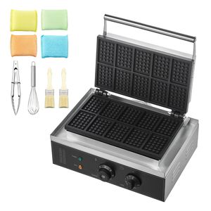 Gaufrier professionnel belge en acier inoxydable 1550W, 10 plaques rectangulaires antiadhésives - Product Image 1
