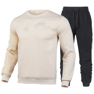Conjunto Deportivo de Algodón Negro para Hombre, Sudadera de Cuello Redondo y Pantalones con Cordón, Color Sólido, Ropa Casual de Otoño, Corte Regular - Product Image 2