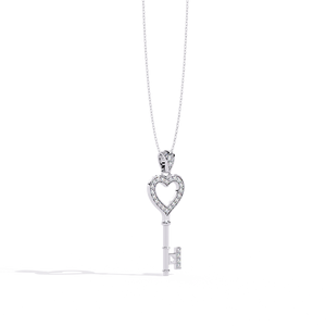 Colgante de moissanita con forma de llave de corazón romántico en plata 925 con baño de rodio, regalo de joyería para mujer - Product Image 1