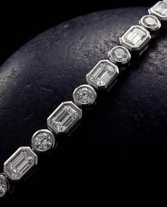 Prix d'usine Bijoux cadeaux en rhodium, Bracelet tennis en argent sterling 925 avec moissanite taille émeraude VVS et moissanite taille baguette pour mariage - Product Image 2