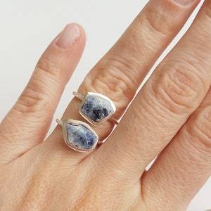 Top Grade Raw Sapphire <b>Silver</b> <b>Stacking</b> <b>Ring</b> Rough Gemstone Dainty Boho Raw Mineral September Birthstone Virgo and Libra - Product Image 2