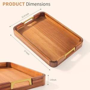 Bandeja de Servir de Madera de Lujo con Asas de Metal, Rectangular, para Desayuno, Té, Café, para Uso en el Hogar y Hoteles - Product Image 2