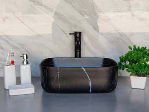 Lavabo de salle de bain en marbre noir de luxe - Product Image 3