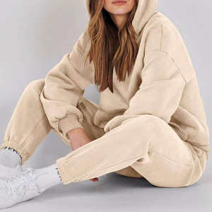 Ensemble survêtement femme 2 pièces en laine sur mesure avec logo, sweat à capuche et pantalon de jogging 100% coton, vêtements de sport - Product Image 3