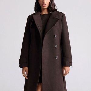 Custom <b>Women's</b> <b>Wool</b> Trench <b>Coat</b> <b>Double</b> <b>Breasted</b> Solid Color Long Length Full Sleeve Notched Collar Elegant Outerwear - Product Image 5