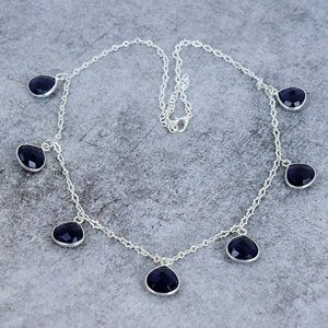 18K Gold Plated Bezel Set Link Chain <b>Statement</b> <b>Necklace</b> Trendy Women Quartz Gemstone Wedding Engagement Thanksgiving Gift Idea - Product Image 1