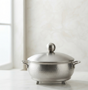 Silver Plated Modern Metal Serving <b>Bowl</b> <b>With</b> <b>Lid</b> Dinnerware <b>Bowls</b> Dishwasher Safe For Food Serving - Product Image 1